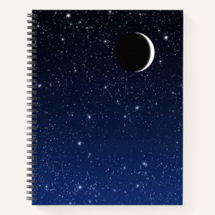Carnet Ciel étoilé et lune à croissant, bleu profond