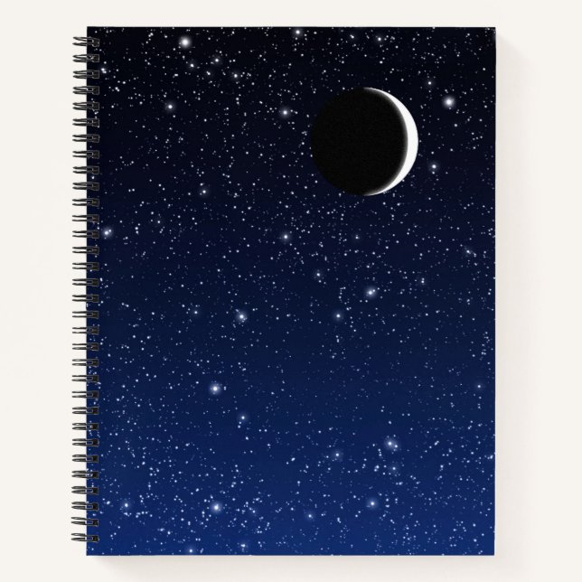 Carnet Ciel étoilé et lune à croissant, bleu profond à no (Devant)