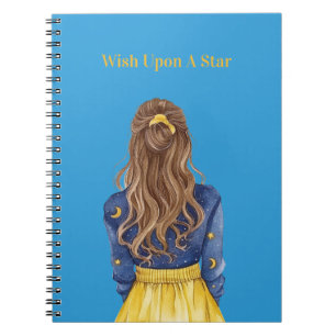 Carnet Cieux Étoilés Fille aux Cheveux Bruns Lune