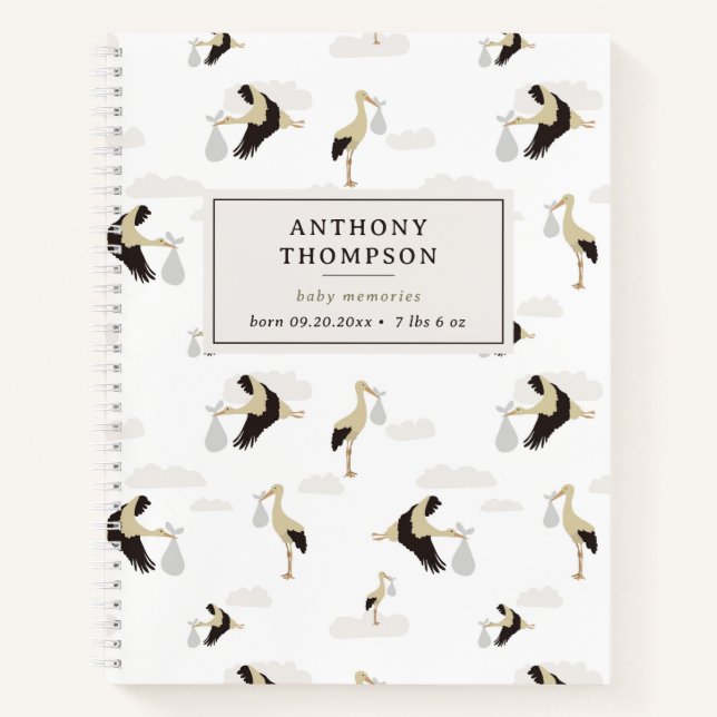Carnet Cigogne Nouveau-Né Bébé Garçon Fille Mémoires Keep (Devant)