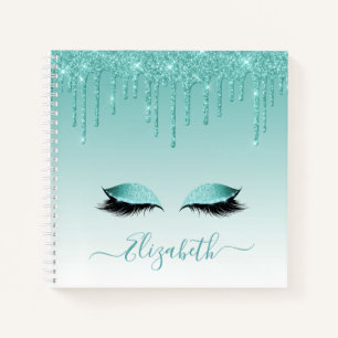 Carnet Cils Pailletés Sarcelle Écriture Moderne Tendance
