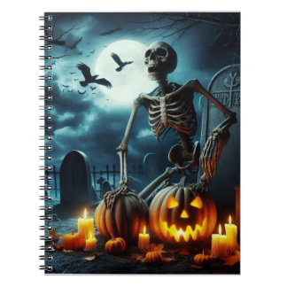 Carnet Cimetière, squelette assis sur une tombe.