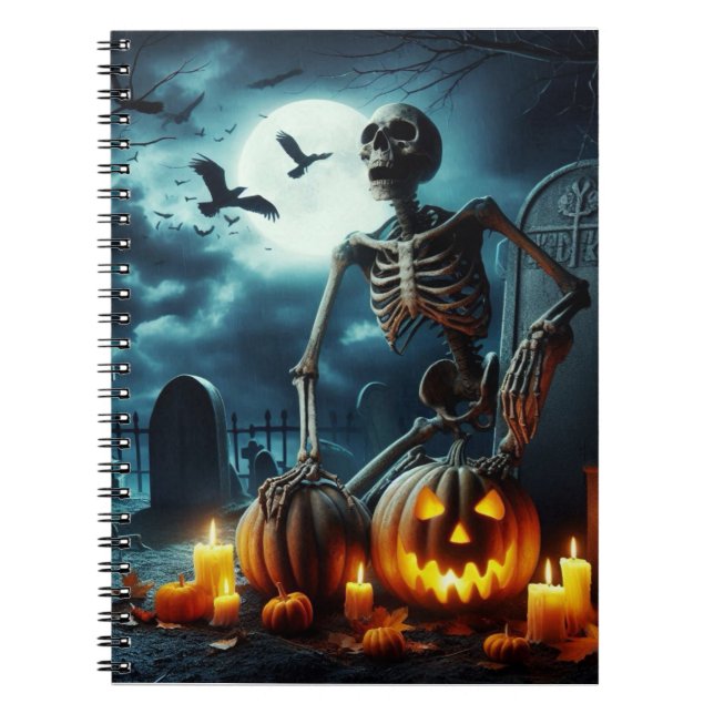 Carnet Cimetière, squelette assis sur une tombe. (Devant)