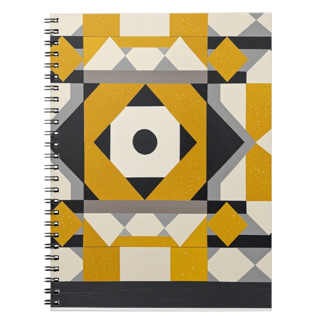 carnet circulaire géométrique moderne jaune et gri (Devant)