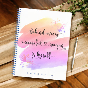 Carnet Citation de femme réussie Script Pink Aquarelle Ch