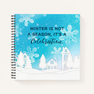 Carnet Citation d'hiver Blue White Snow House Snowflakes