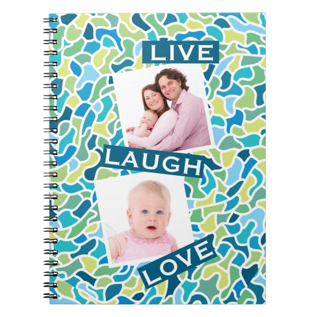 Carnet Citation photo personnalisée en mosaïque bleue ver (Devant)