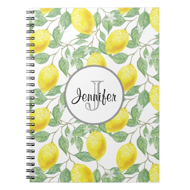 Carnet Citrons jaunes avec Monogramme Motif vert (Devant)