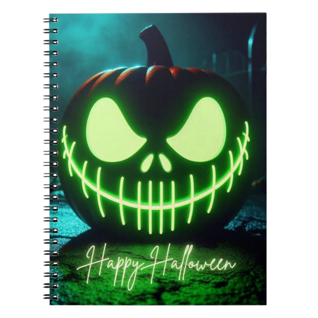 Carnet citrouille d'Halloween vert éffrayant (Devant)