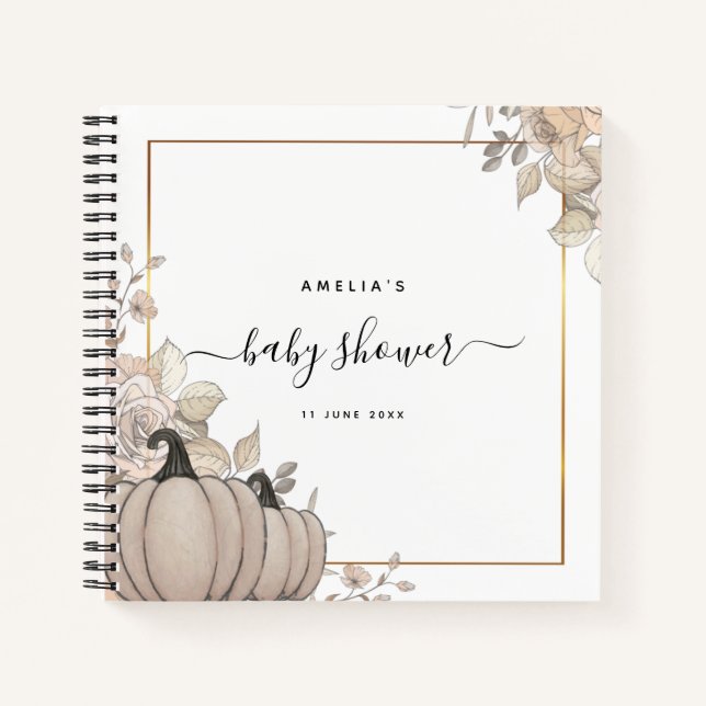 Carnet Citrouille Feuilles Automne Blanc Baby shower Livr (Devant)
