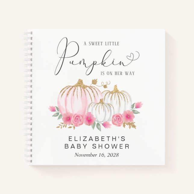 Carnet Citrouille Rose Floral Baby Girl Douche Guest Book (Devant)
