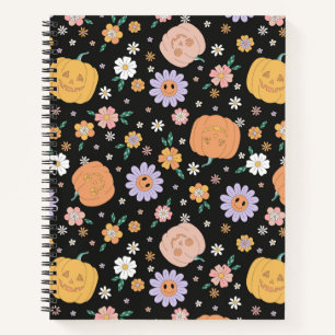 Carnet Citrouilles d'Halloween rétro et Motif de fleurs