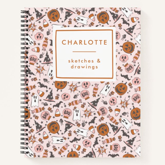 Carnet Citrouilles fantômes rose personnalisées pour Hall (Devant)