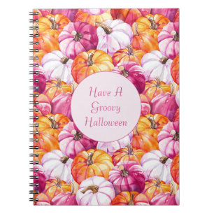 Carnet Citrouilles groovy rose orange Halloween