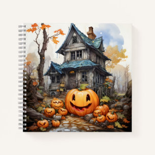 Carnet Citrouilles Orange D'Halloween Devant La Maison