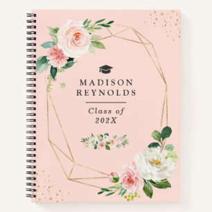 Carnet Classe de 2024 Graduation Gold Blush Rose Floral