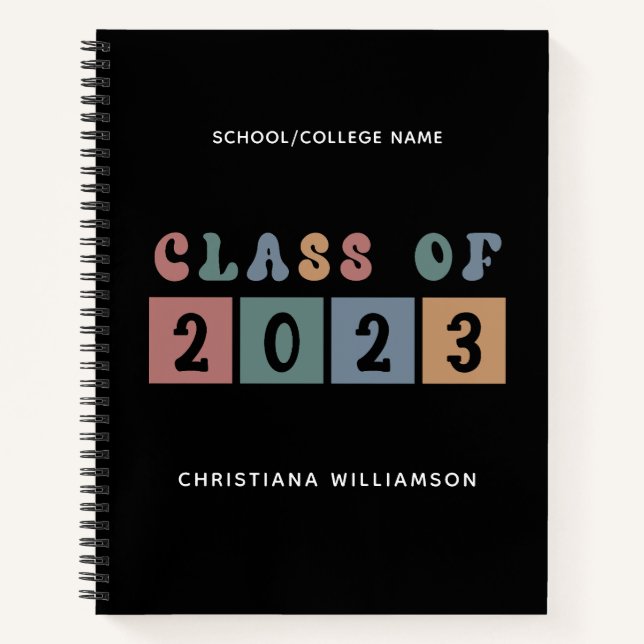 Carnet Classe Retro Personnalisée de 2023 Graduation Cute (Devant)