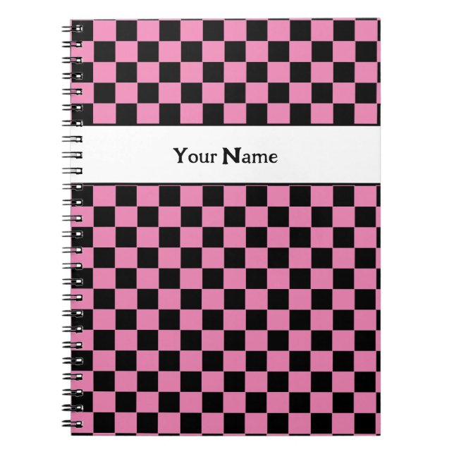 Carnet Classic Chic À damiers rose et noir Nom personnali (Devant)