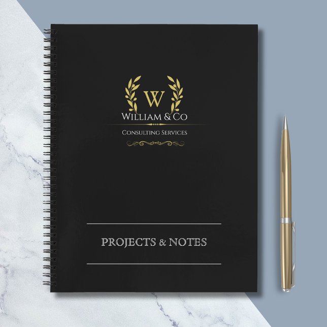 Carnet Classic Laurel Wreath Black Gold Monogramme (Créateur téléchargé)