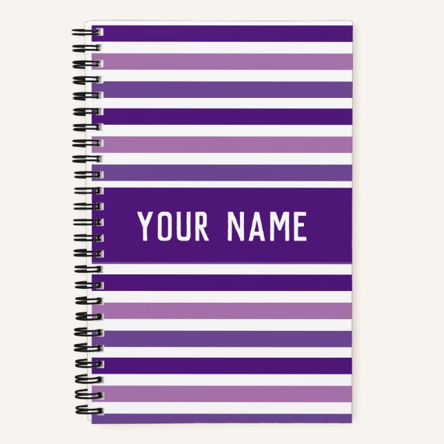Carnet Classic Moderne Nom Personnalisé Purple & White St (Recto)