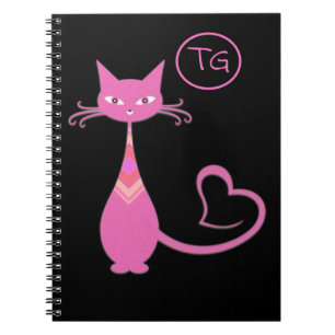 Carnet Classic Retro rose Kitty Chat Coeur Tail Monogramm