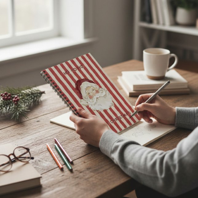 Carnet Classic Santa Watercolor Red Stripe Holiday  (Créateur téléchargé)