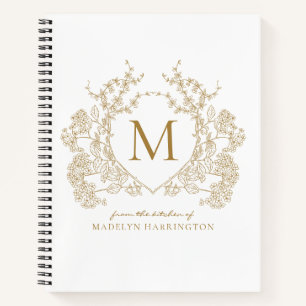 Carnet Classic Vintage or Floral Crest Monogramme Recette