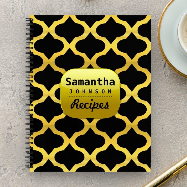 Carnet Classy Black Faux Gold Nom personnalisé Cookbook R (Créateur téléchargé)