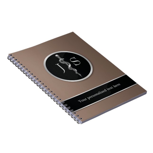 Carnet Classy Noble tige d'Asclepius Médicale Argent (Côté Droit)