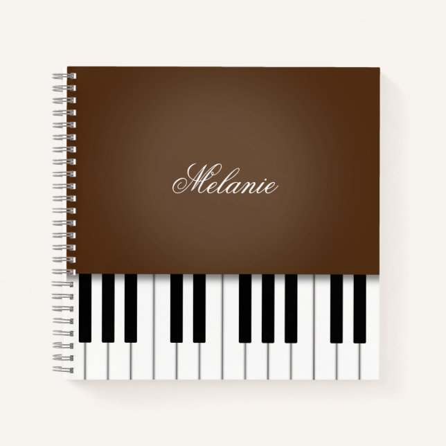 Carnet Clavier de musique de piano brun foncé personnalis (Devant)