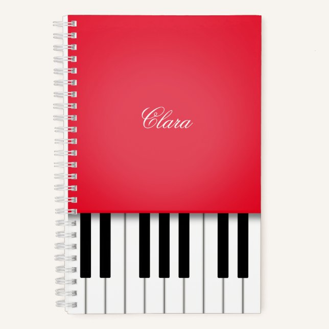 Carnet Clavier de musique de piano rouge cerise personnal (Recto)
