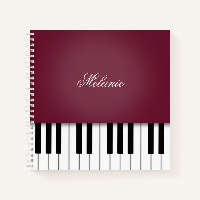 Carnet Clavier de musique Piano Rouge Vin Personnalisé (Devant)