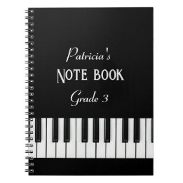 Carnet Clavier de piano et texte personnalisable noir et