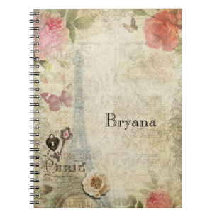 Carnet Clé vintage Paris Fleurs Roses Shabby Chic