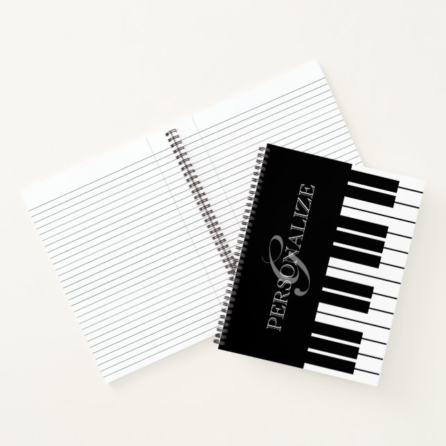 Carnet Clés de piano noir et blanc nom personnalisé monog (Intérieur)
