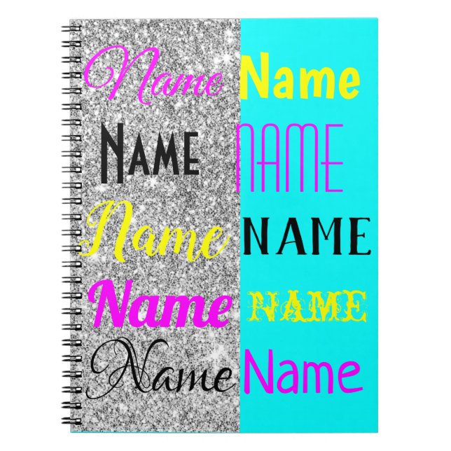 Carnet CMYK Cyan et parties scintillant argent cadeau per (Devant)