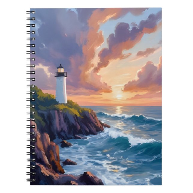 Carnet Coastal Lighthouse Sunset | Beach Ocean Painting (Devant)