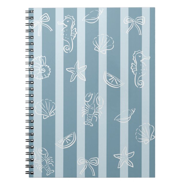 Carnet Coastal Nautical Pattern | Blue Sea Shell & Seahor (Devant)