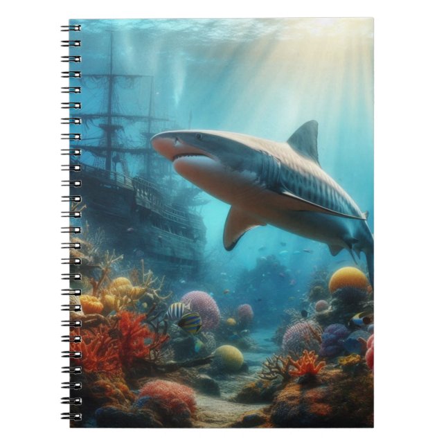 Carnet Coastal/nautical tiger shark & coral reef (Devant)