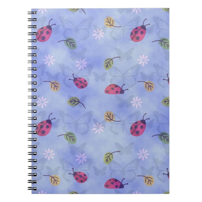 Carnet Coccinelles et feuilles bleues tombantes Motif (Devant)