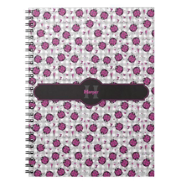 Carnet Coccinelles rose chaud et noir pour filles à carre (Devant)
