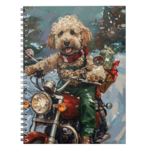 Carnet Cockapoo Chien chevauchant la moto Noël