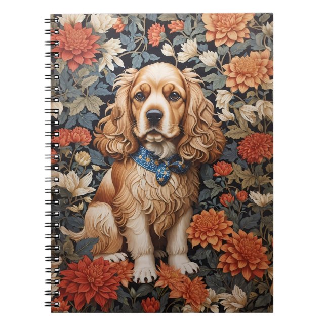 Carnet Cocker Spaniel William Morris Inspiré Floral (Devant)