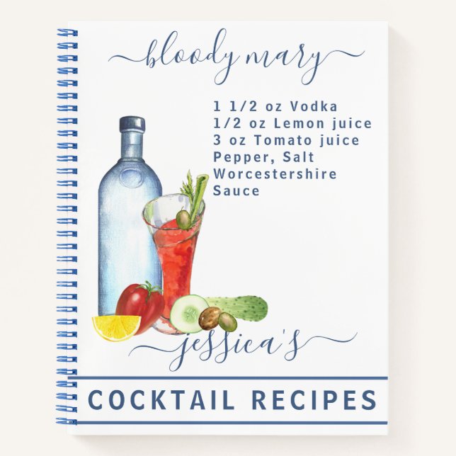 Carnet Cocktail Aquarelle Recette Boisson Mixte Bloody Ma (Devant)