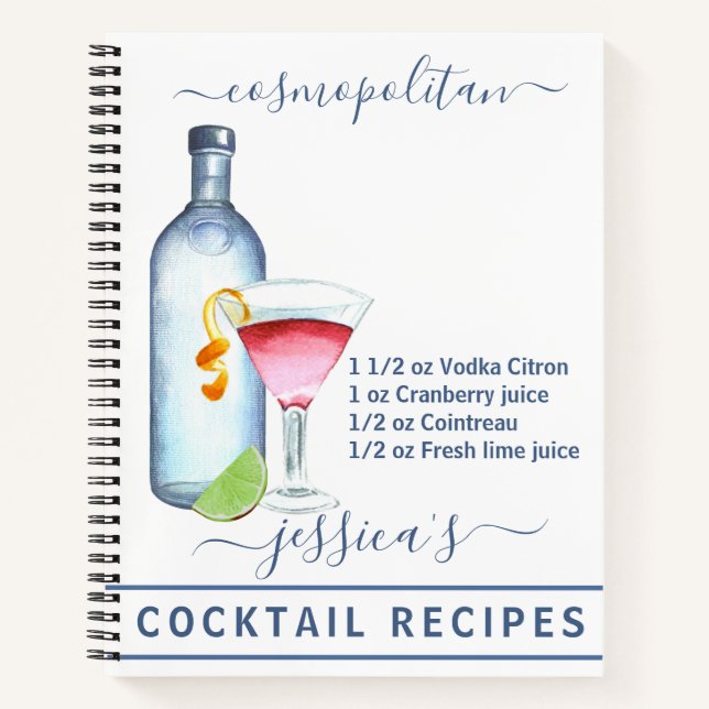 Carnet Cocktail Aquarelle Recette Boissons Vodka (Devant)