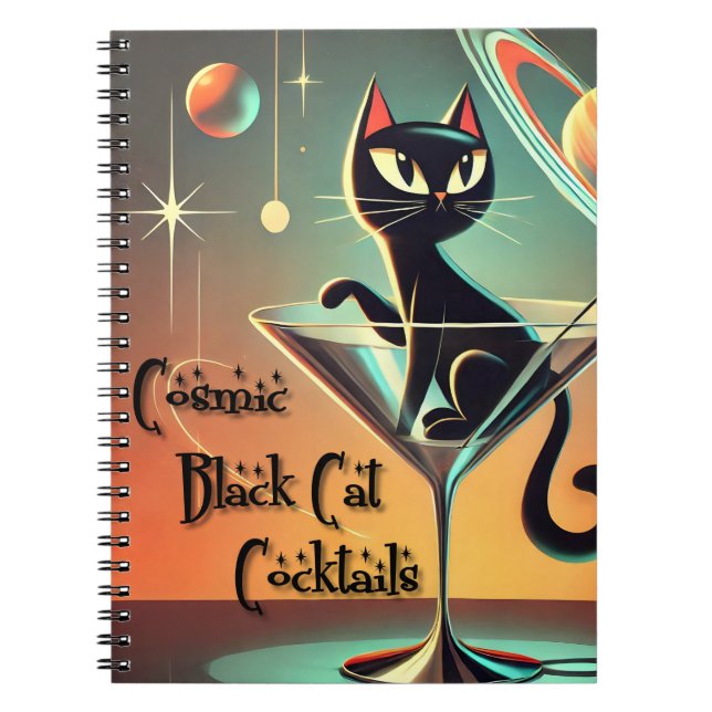 Carnet Cocktails de chat noir cosmique futuriste atomique (Devant)