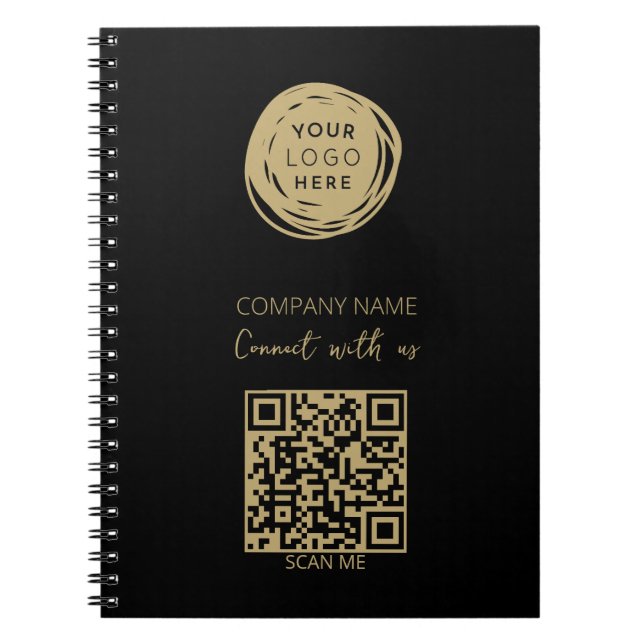 Carnet Code QR Logo d'entreprise Noir moderne (Devant)