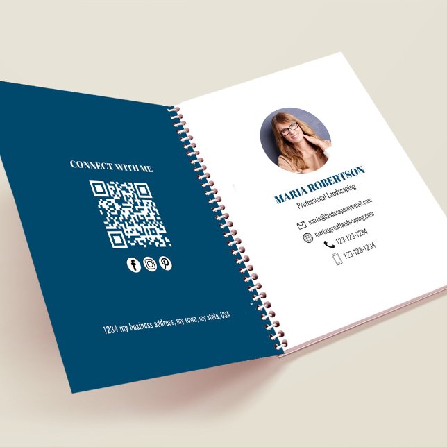 Carnet Code QR pour Entreprise de Photographie Profession (Businesses add your photo or logo simple minimalist notebook.)