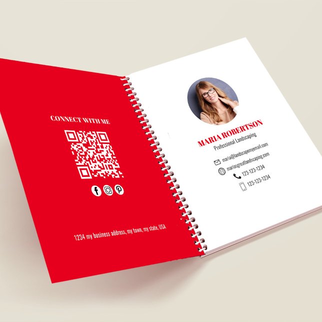 Carnet Code QR Professionnel de Photo d'Affaires Rouge (Businesses add your photo or logo simple minimalist notebook.)