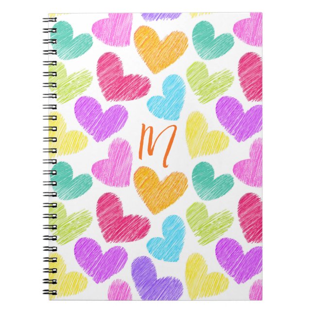 Carnet Coeur coloré mignon Pastel Valentine Love Monogram (Devant)
